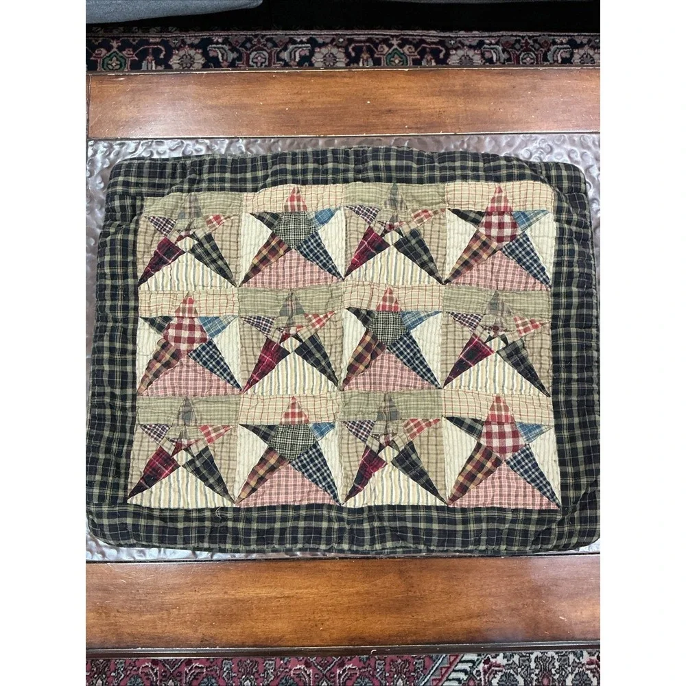 Plaid, Quilted Primitive Star Pillow Case Cover Sham, Standard Size, Cottagecore